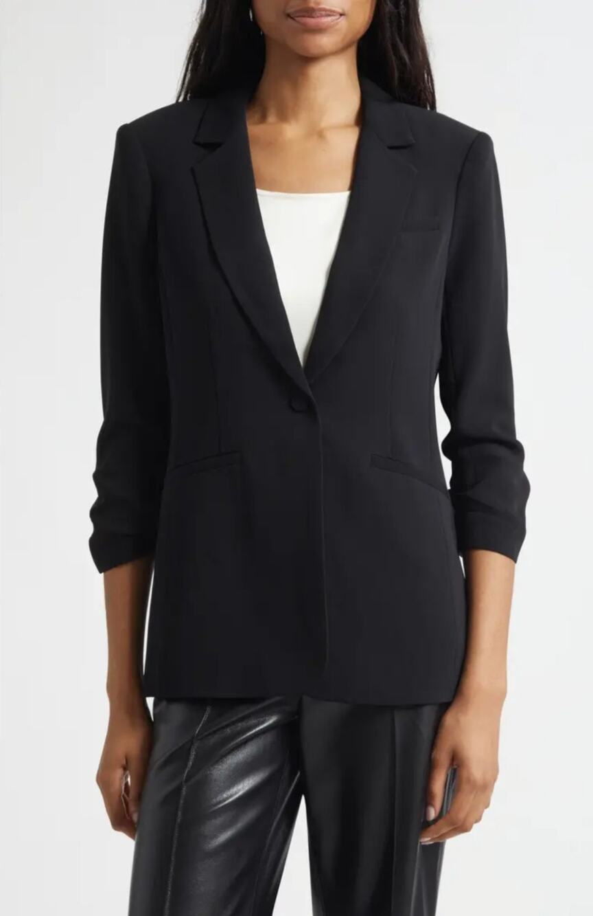 Cinq A Sept Khloe Black Ruched Sleeve Blazer US 14